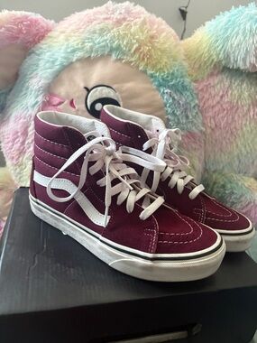 Vans Burgundy High Top Sneakers with White Stripe